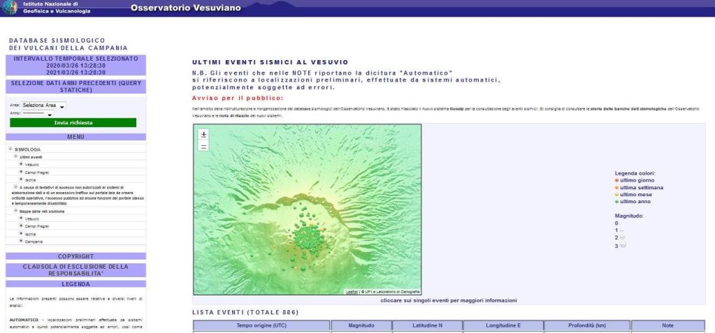 Figura 3 - Screenshot dell’interfaccia pubblica Plinio/Sismolab. Database sismologico dei vulcani della Campania Osservatorio Vesuviano