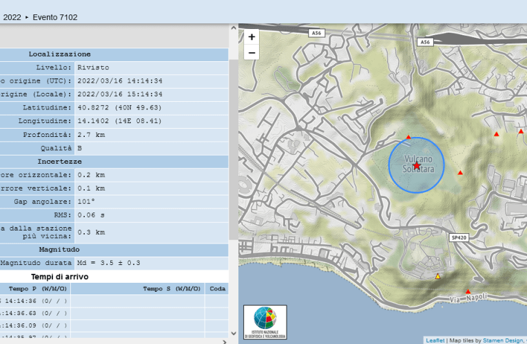Campi Flegrei. Evento sismico del 16 marzo 2022 delle ore 15:14, Md 3.5