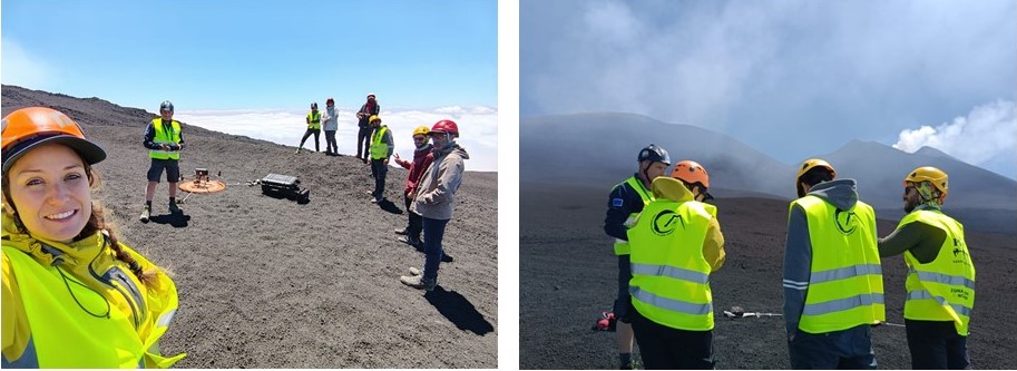 Figura 1 - Il personale del Laboratorio di Cartografia e Droni dell’INGV-OE e alcuni collaboratori che hanno aiutato durante i rilievi, il giorno 4 luglio 2024.