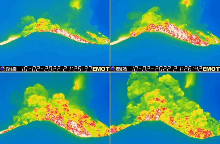 Etna, 10 febbraio 2022. Immagini termiche della corrente piroclastica avvenuta durante il parossismo al Cratere di Sud-Est