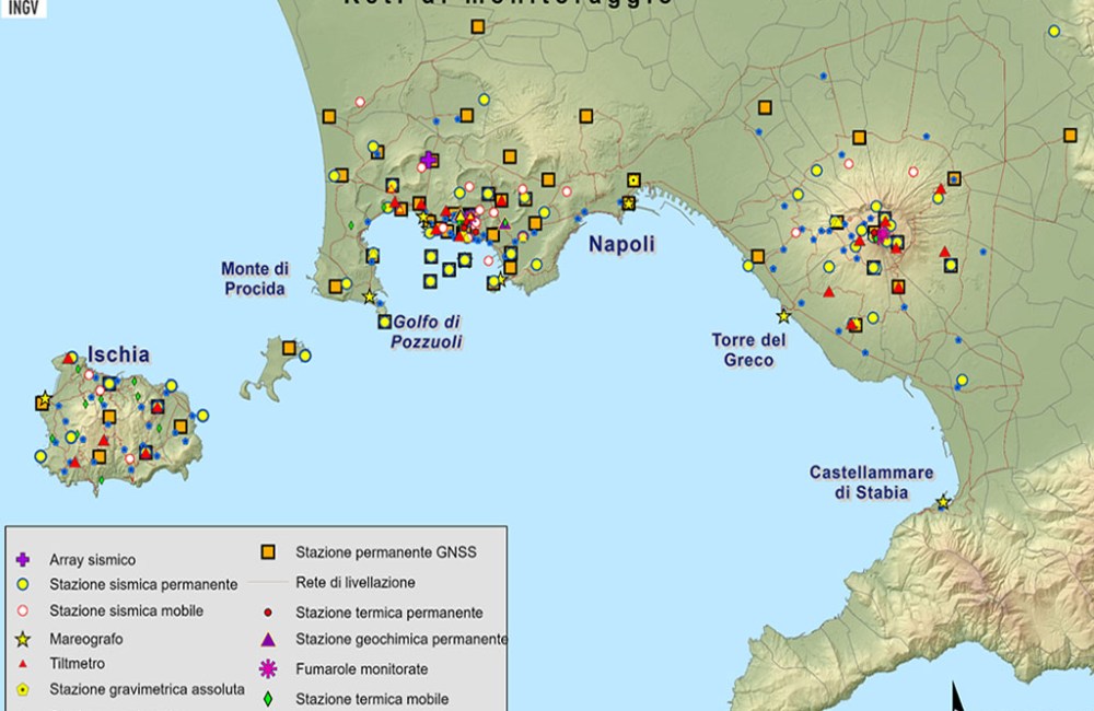 Mappa del Sistema di Monitoraggio multiparametrico INGV-OV dei vulcani campani